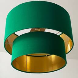 Emerald Green Velvet Brushed Gold Two Tier Chandelier Drum Lampshade - thumbnail 4