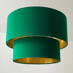 Emerald Green Velvet Brushed Gold Two Tier Chandelier Drum Lampshade - thumbnail 2