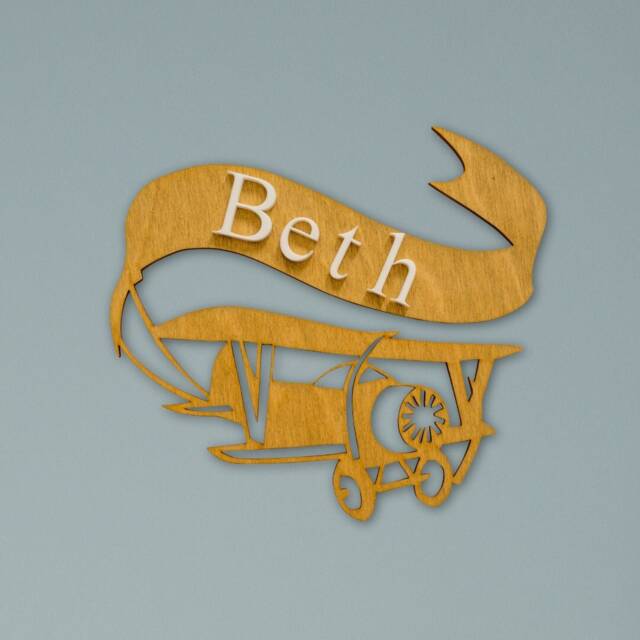 Wooden Aeroplane Name Sign - Nursery Decor - Plane Wall Art - Customised Plaque - image 1