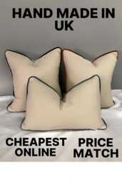 Linen Pillow Cushion Cover With Piping Detail Lumbar Throw Woven Luxury Linen Textured Covers - thumbnail 1