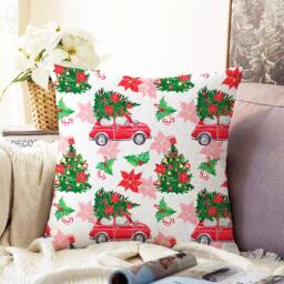Christmas Cushion Cover Red Car & Pine Tree, Double Sided, Multi-Sizes - thumbnail 2