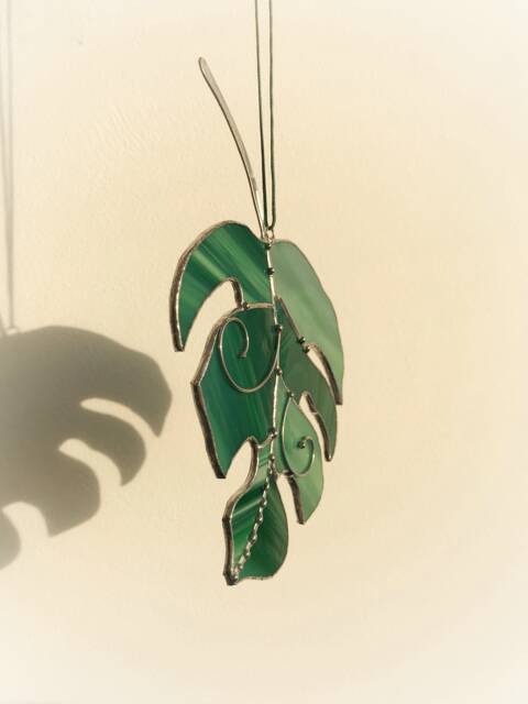 stain Glass Green Monstera Suncatcher Grandmom Leaf House Home Decor Window Wall Mothers Grandma Gift Woman Cling Art - image 1