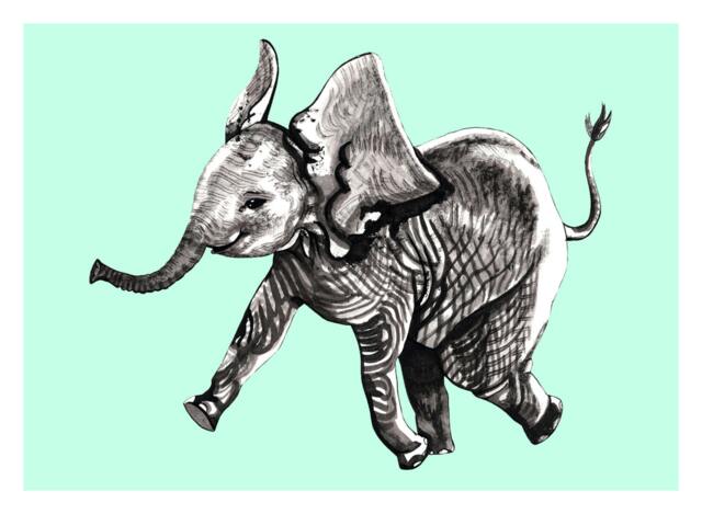 Elephant - Gicl??e Print Of Original Gouache + Ink Painting - image 1
