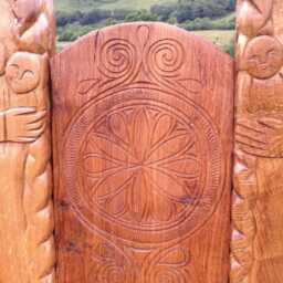 Pair Of Hand-Carved Viking Thrones With Norse Mythology Designs - Unique Rustic Wooden Chairs For Indoors Or Outdoors - thumbnail 3