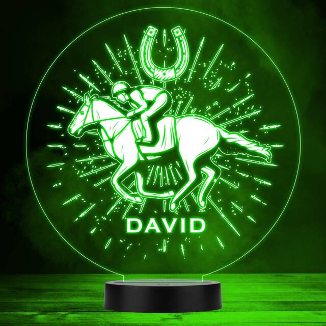 Horse Racer Jockey Races Lucky Horseshoe Splatter Led Colour Night Light - image 1