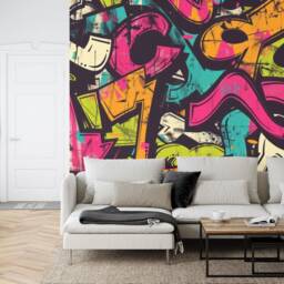 Wallpaper, Vivid Graffiti Wall Decal, Grunge Art Print, Teen Room Decor - thumbnail 2