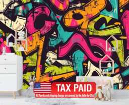 Wallpaper, Vivid Graffiti Wall Decal, Grunge Art Print, Teen Room Decor - thumbnail 1
