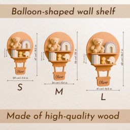 Hot Air Balloon Decorative Floating Shelf With Hooks, Whimsical Wall Decor For Nursery, Eco-Wood Furniture Baby Name, Newborn Gift Idea - thumbnail 3