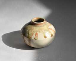 Soda Fired Porcelain Bud Vase, 2.75 Inches Tall, White, Green Orange, Salt Fired, Alternative Pottery