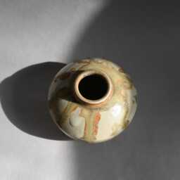 Soda Fired Porcelain Bud Vase, 2.75 Inches Tall, White, Green Orange, Salt Fired, Alternative Pottery - thumbnail 2