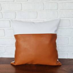 Burnt Orange Faux Leather Pillow Cover White Cotton Back - thumbnail 2