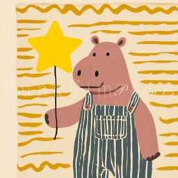 Hippo Nursery Art Star Balloon Kid Print Cute Animal Illustration Toddler Bedroom Decor Whimsical Playroom Wall Soft Pastel Artwork - 51 - thumbnail 2