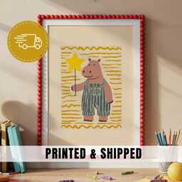 Hippo Nursery Art Star Balloon Kid Print Cute Animal Illustration Toddler Bedroom Decor Whimsical Playroom Wall Soft Pastel Artwork - 51 - thumbnail 1