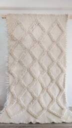 Hand Tufted Wool Rug, Sheep Area Carpet, Geometric Diamond Pattern Scandinavian Boho Decor, Textured Accent Rug 47x75 Inches - thumbnail 1