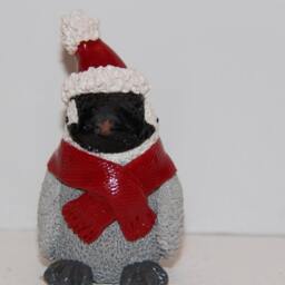 Baby Emperor Penguin Figurine With Xmas Hat & Scarf, 100% Handmade - thumbnail 3