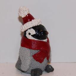 Baby Emperor Penguin Figurine With Xmas Hat & Scarf, 100% Handmade - thumbnail 4