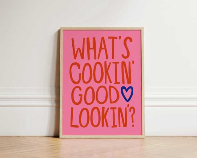 What's Cooking Print, Kitchen Wall Art, Colourful Prints, Dining Room Typography Unframed - image 1
