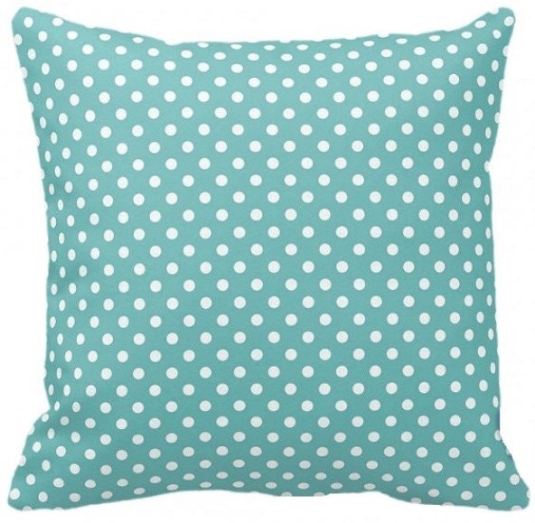 Polka Dots On Soft Teal- Throw Pillow, Decorative Pillow Cover, Insert, Case - Square- 17 - image 1