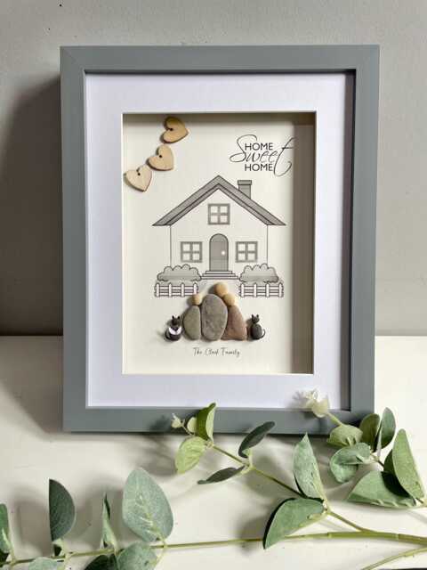 Personalised Home Sweet Gift - New House Warming Pebble Art Picture Family Framed Gift - image 1