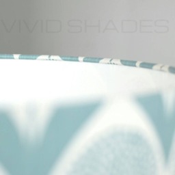 Light Blue & White Scandinavian Fabric Lampshade Handmade By Vivid Shades, Funky Retro Floral Geometric Flower Pattern Drum - thumbnail 2