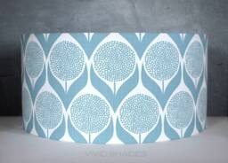 Light Blue & White Scandinavian Fabric Lampshade Handmade By Vivid Shades, Funky Retro Floral Geometric Flower Pattern Drum - thumbnail 1