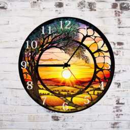 Countryside Sunset Glass Or Mdf Wall Clock Faux Stained Decor - thumbnail 2