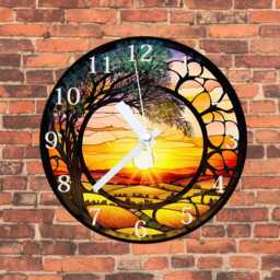 Countryside Sunset Glass Or Mdf Wall Clock Faux Stained Decor - thumbnail 3