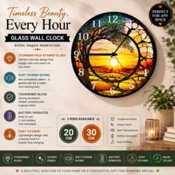 Countryside Sunset Glass Or Mdf Wall Clock Faux Stained Decor