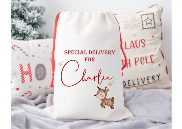 Personalised Christmas Sack, Matching Family Sacks, Name Santa Decorations, Xmas Eve Bag