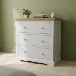 Painted 3-Drawer Chest Of Drawers Oak Top, Assembled - thumbnail 4