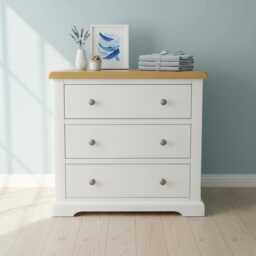 Painted 3-Drawer Chest Of Drawers Oak Top, Assembled - thumbnail 2