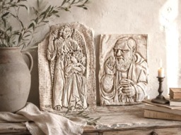 Blessing Icon Plaster Art Wall Sculpture Ornament, Bas Artwork Relief Panel, Textured Gypsum Portrait, Catholic Religious - thumbnail 1