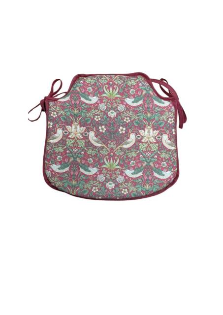 William Morris - Strawberry Thief Crimson 100% Cotton Small Spindle Back Tie-On Seat Pads Dining/Patio/Garden/Kitchen - image 1