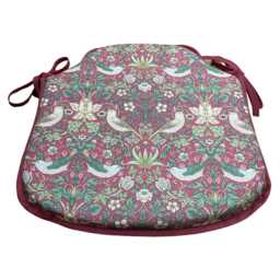 William Morris - Strawberry Thief Crimson 100% Cotton Small Spindle Back Tie-On Seat Pads Dining/Patio/Garden/Kitchen - thumbnail 2