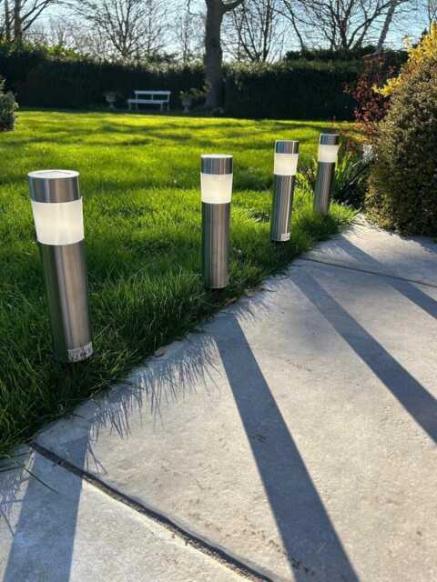 Set Of 4 Solar Post Lights Garden Stake Outdoor Pathway Silver Light Decorative - image 1