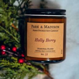Holly Berry Soy Candle - Winter Holiday Scent Amber Jar - thumbnail 2