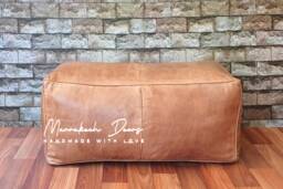 Rectangular Leather Pouf - Handmade Moroccan Rectangular Leather Pouf Ottoman , Black Pouf, Pouffe