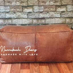 Rectangular Leather Pouf - Handmade Moroccan Rectangular Leather Pouf Ottoman , Black Pouf, Pouffe - thumbnail 2