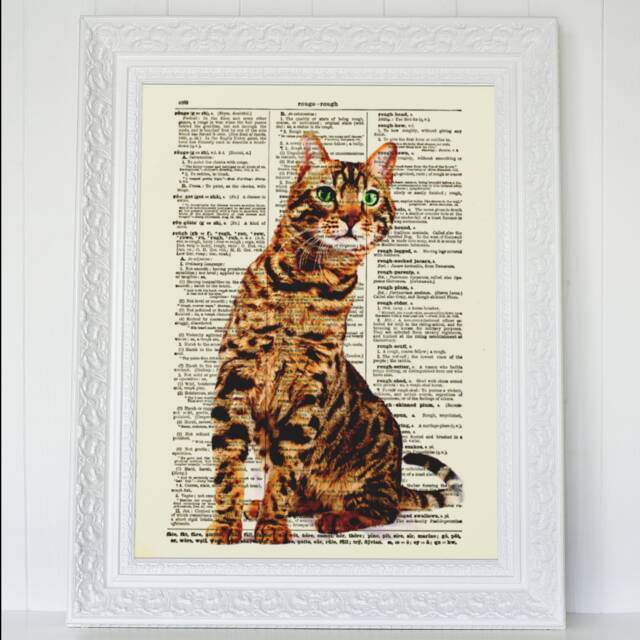 Bengal Cat Art Print Upcycled 1897 Dictionary Page - image 1