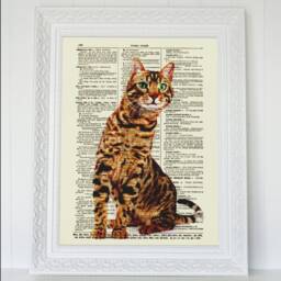 Bengal Cat Art Print Upcycled 1897 Dictionary Page - thumbnail 1