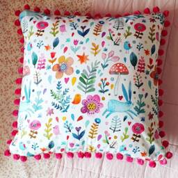 Woodland Animals Cushion, Pink Woodland Nursery Colourful Sofa Cushions, Bedroom Pillow, Kids Room Decor - thumbnail 3