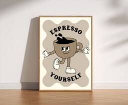 Espresso Yourself Retro Kitchen Print, Cute Character Poster, Funny Trendy Coffee Cafe Art, Modern Art - thumbnail 1