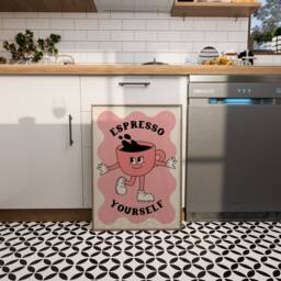 Espresso Yourself Retro Kitchen Print, Cute Character Poster, Funny Trendy Coffee Cafe Art, Modern Art - thumbnail 3