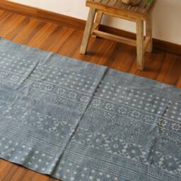 Handwoven Cotton Dhurrie Rug Blue & White Block Print, Indian Rug - 3x5 Ft - thumbnail 3