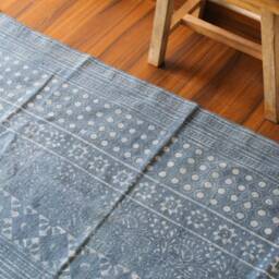 Handwoven Cotton Dhurrie Rug Blue & White Block Print, Indian Rug - 3x5 Ft - thumbnail 2