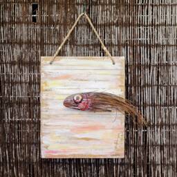 Original Wood Fish Sculpture, 5Th Anniversary Gift, Real Palm Leaf Art, Coastal Wall Decor, Reclaimed Fish, Sustainable Marine Art - thumbnail 4