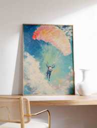 Paragliding Art Print, Adventure Sports Decor, Skydiving Extreme Art, Parachute Painting, Colorful Sky - thumbnail 1