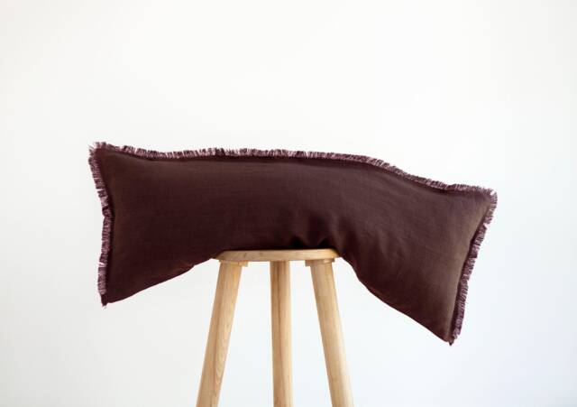 Brown Linen Lumbar Pillow Cover Handmade Fringed Pillowcase, No Tariffs For Us - image 1