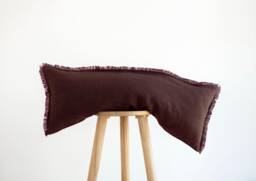 Brown Linen Lumbar Pillow Cover Handmade Fringed Pillowcase, No Tariffs For Us - thumbnail 1