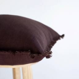 Brown Linen Lumbar Pillow Cover Handmade Fringed Pillowcase, No Tariffs For Us - thumbnail 3